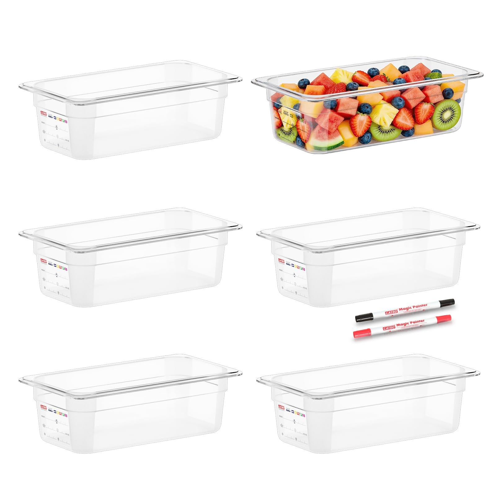 Gatbo 6-Pack 1/3 Size 4 Deep Polycarbonate Food Pans Nsf Commercial Clear Food