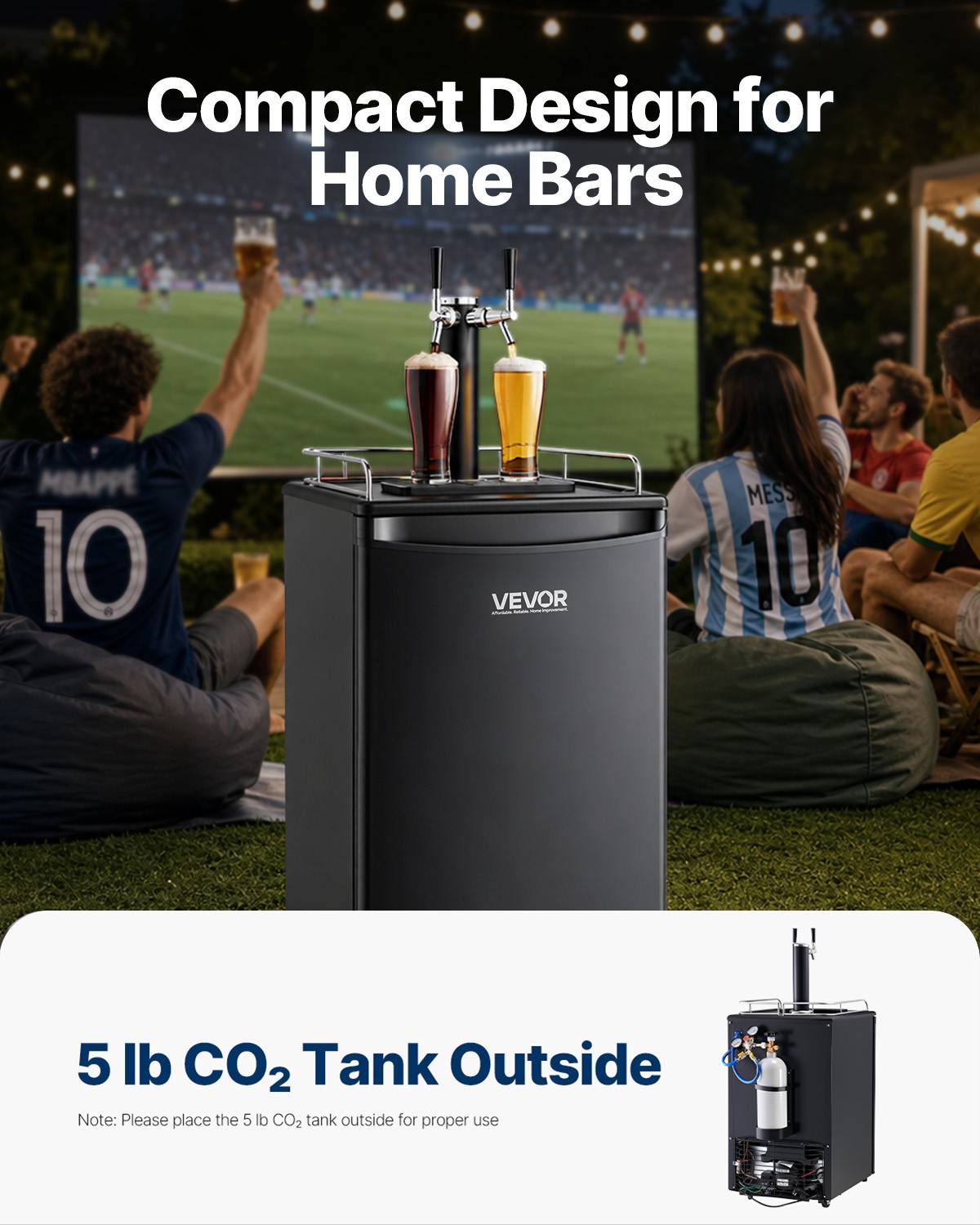 VEVOR Beer Kegerator Draft Beer Dispenser Full Size Keg Refrigerator Dual Tap