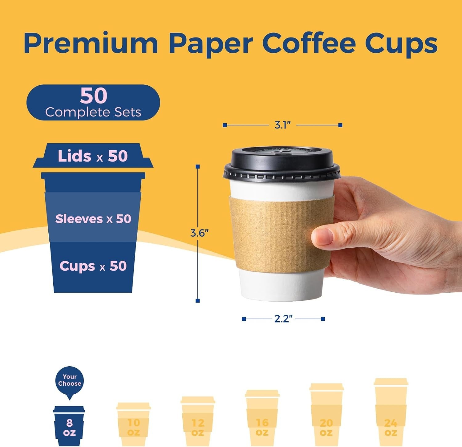 Classic White 8 oz Coffee Cups with Lids – 50 Pack Leak-Proof & BPA-Free