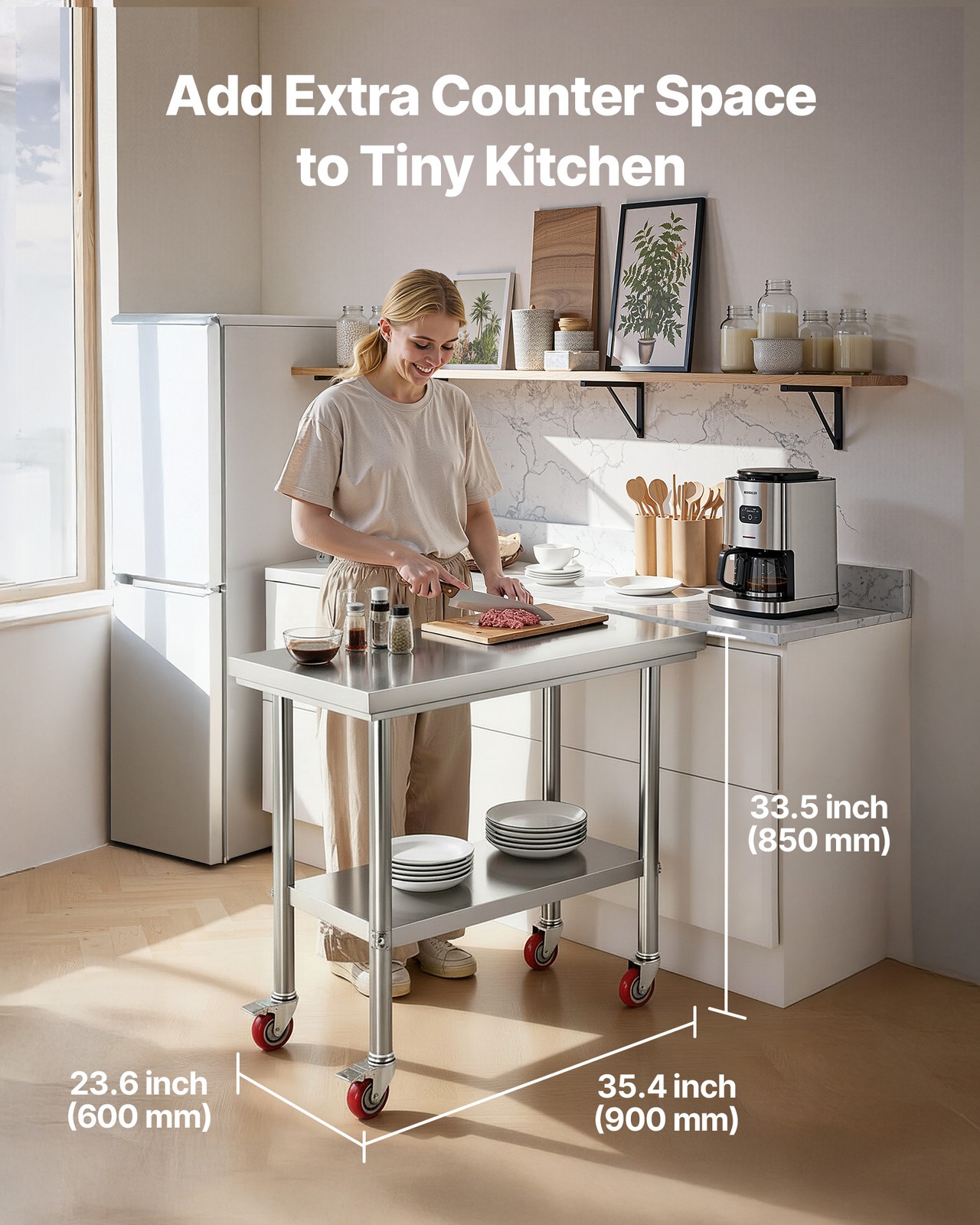 VEVOR Stainless Steel Table 24 x 35.4 in Kitchen Prep Table with Wheels