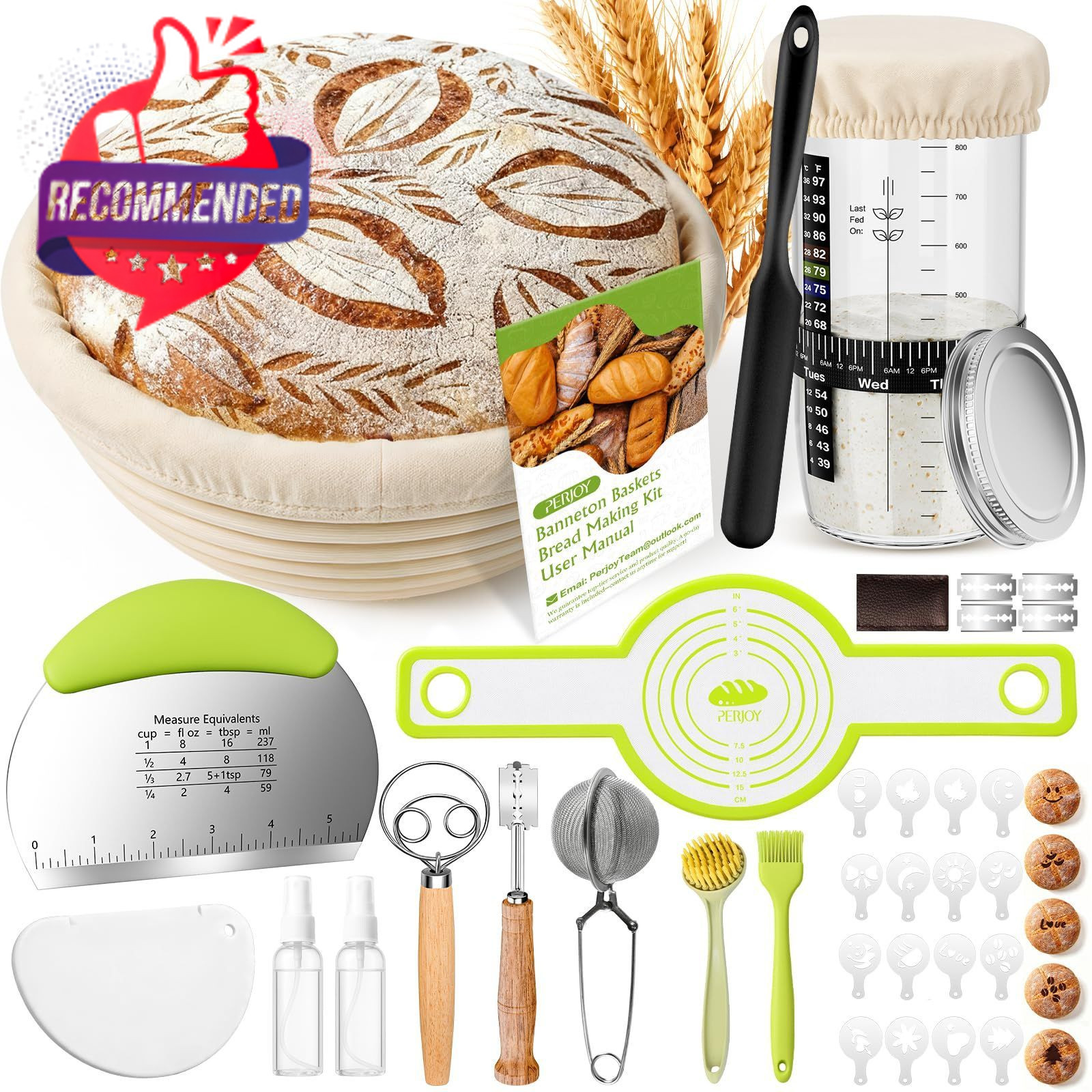 Sourdough Starter Kit, 9» Round Banneton Bread Proofing Basket, Sourdough Kit