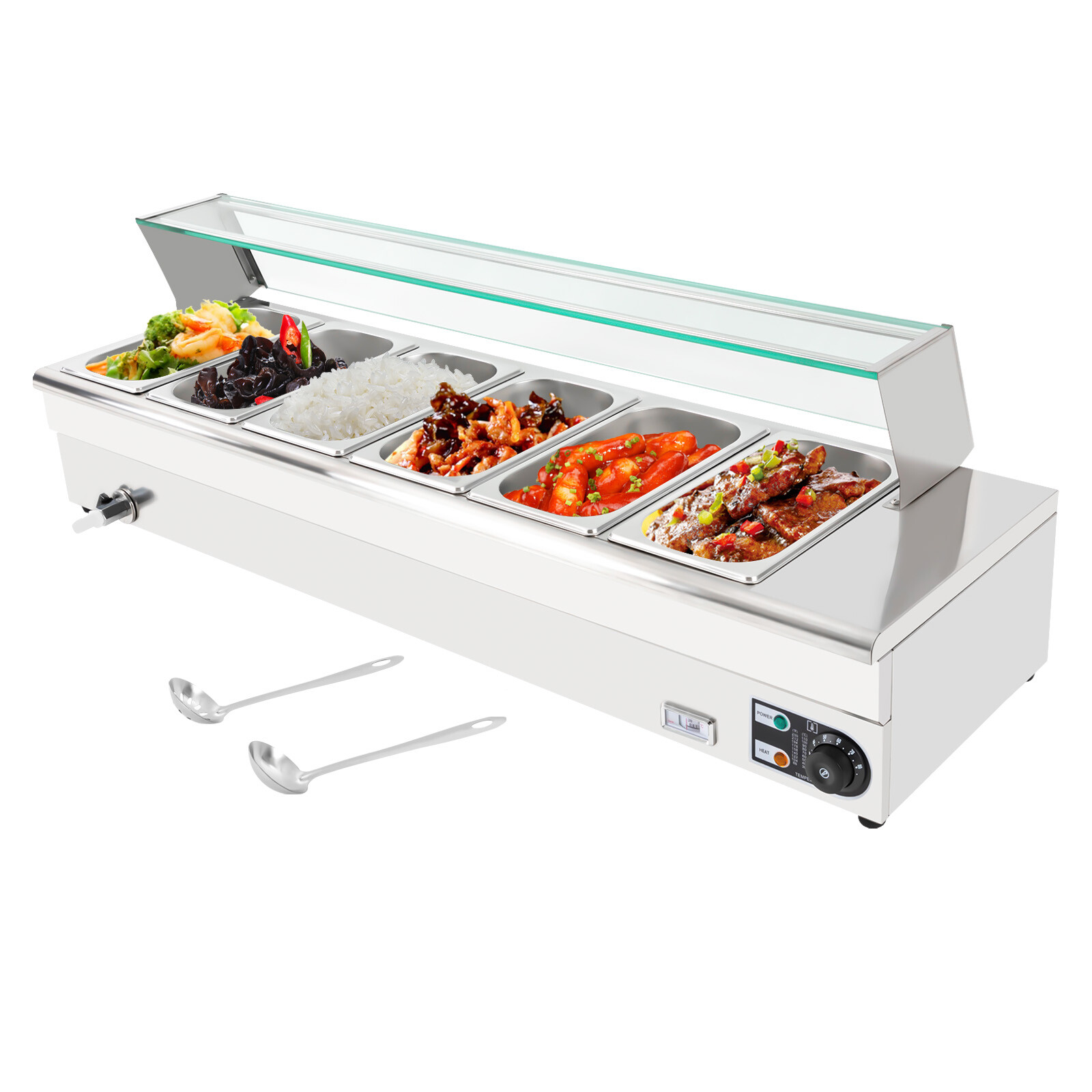 6-Pan Electric Food Warmer Steam Table Buffet Bain Marie Countertop Commercial