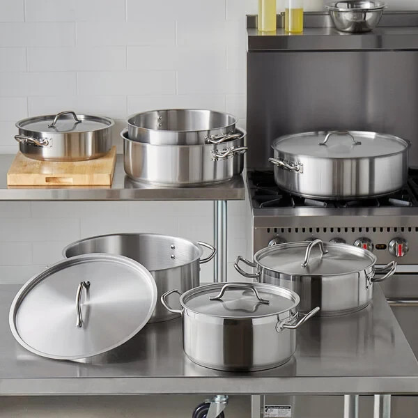 30 Qt Stainless Steel Aluminum Clad Heavy Duty Brazier Round Lid Commercial