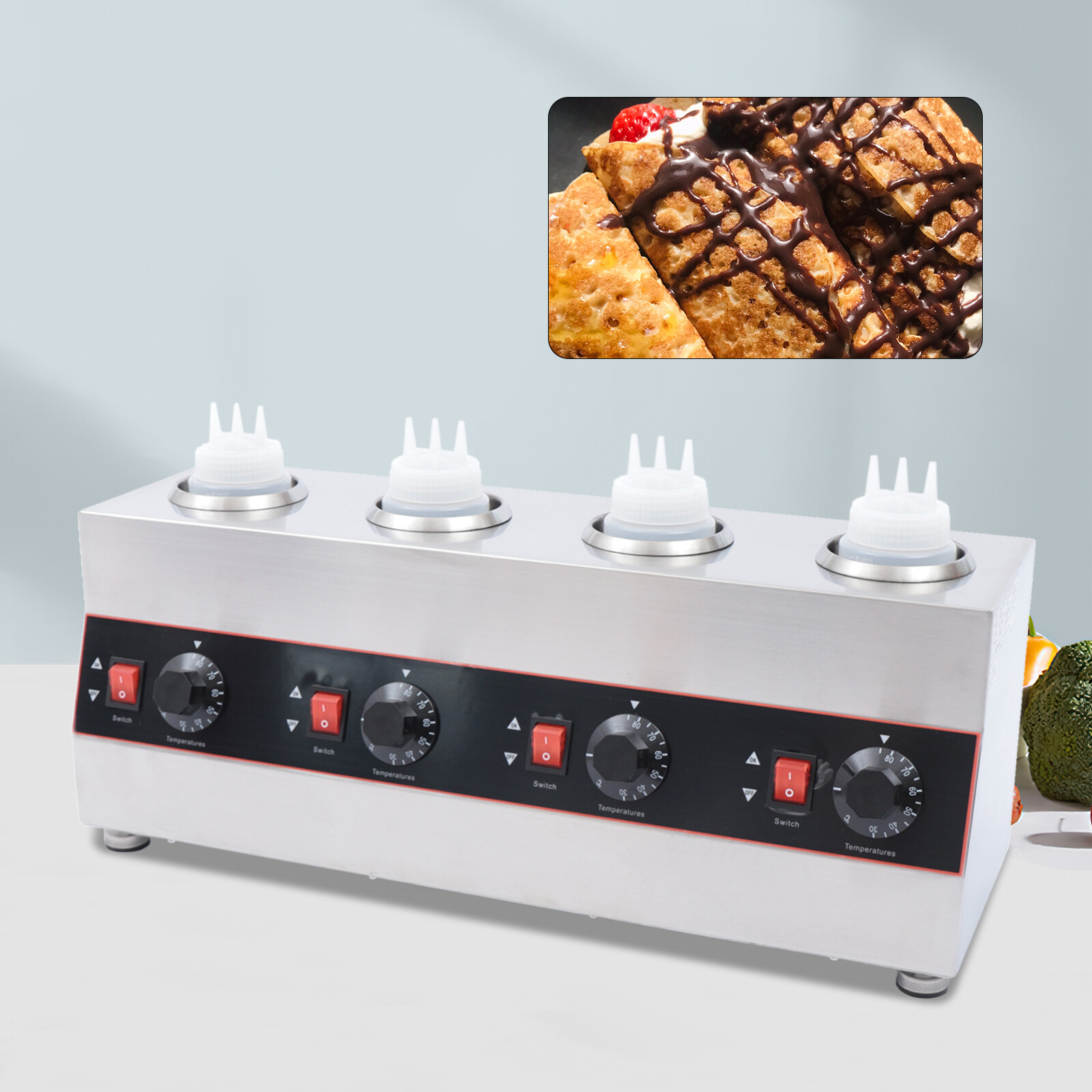 2600ML Commercial Electric Sauce Bottle Warmer Dispenser With 4 Squeeze Bottles