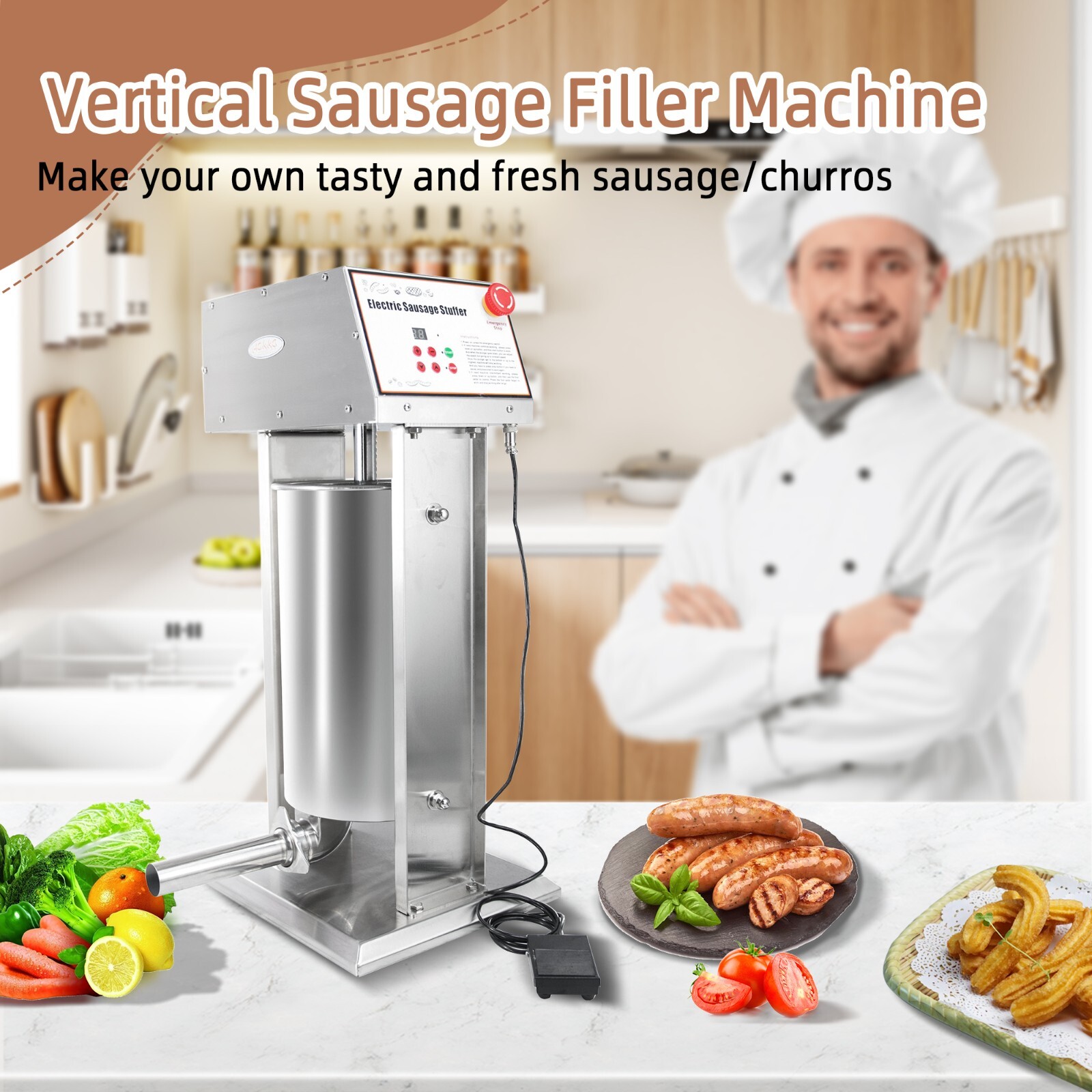 CMI Electric Sausage Stuffer 15L 30LBS Stainless Steel Restaurant Sausage Maker