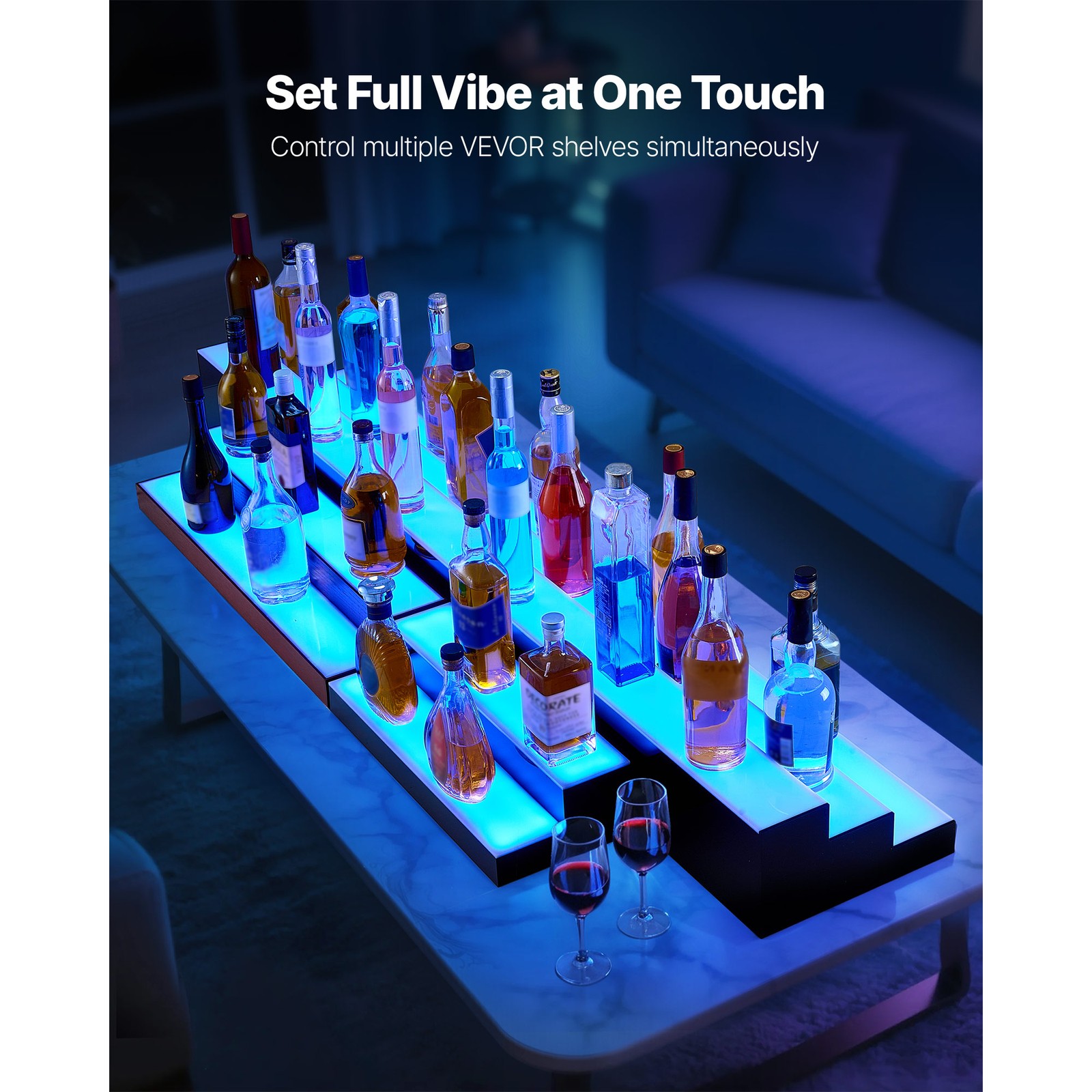 Uimoso LED Illuminated Liquor Bottle Display, 2-Tier, 20-Inch, Holds 10 Bottles