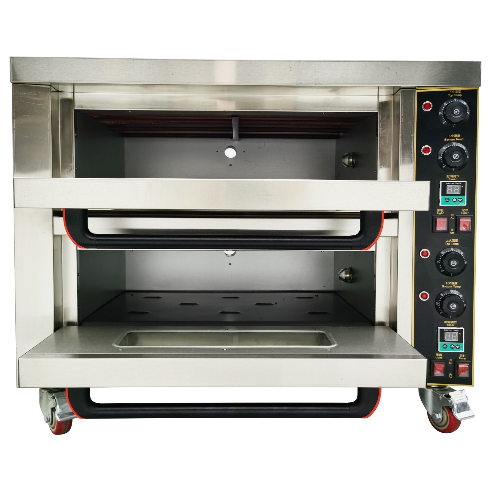 220V 2-layer 23.2″ Commercial Pizza Oven 8.7HP 68℉-572℉ 0-99min Timer