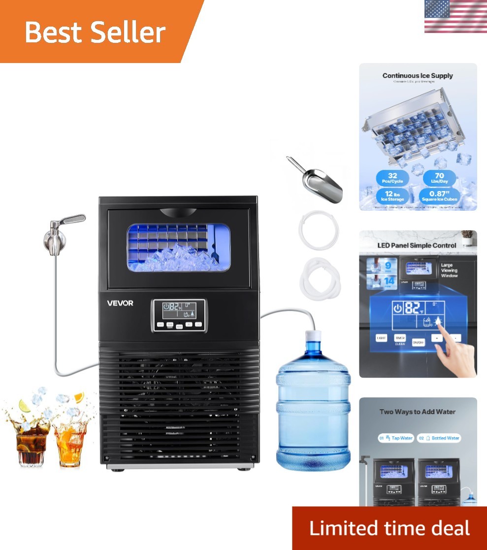 Stainless Steel Ice Machine 90 lbs/24h with Quiet Operation & Easy Clean Feature