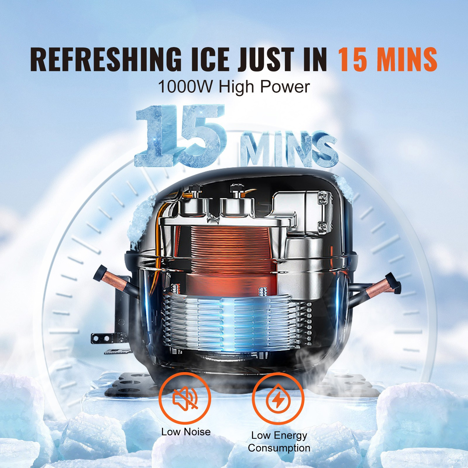 550LBS/24H Commercial Ice Maker 330.7LBS Storage Bin Auto Self-Cleaning