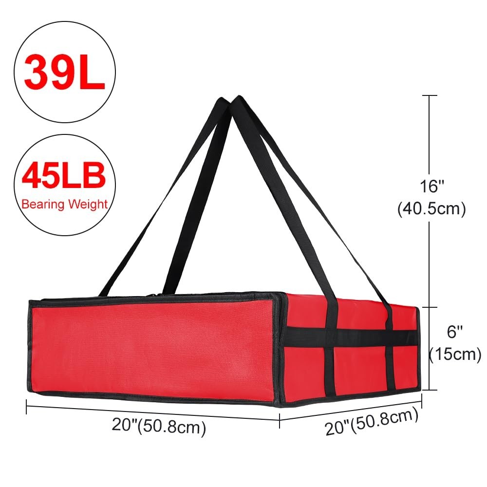 Insulated Pizza Delivery Bag 20x20x6, Commercial Food Carrier, Hot & Cold Foo…