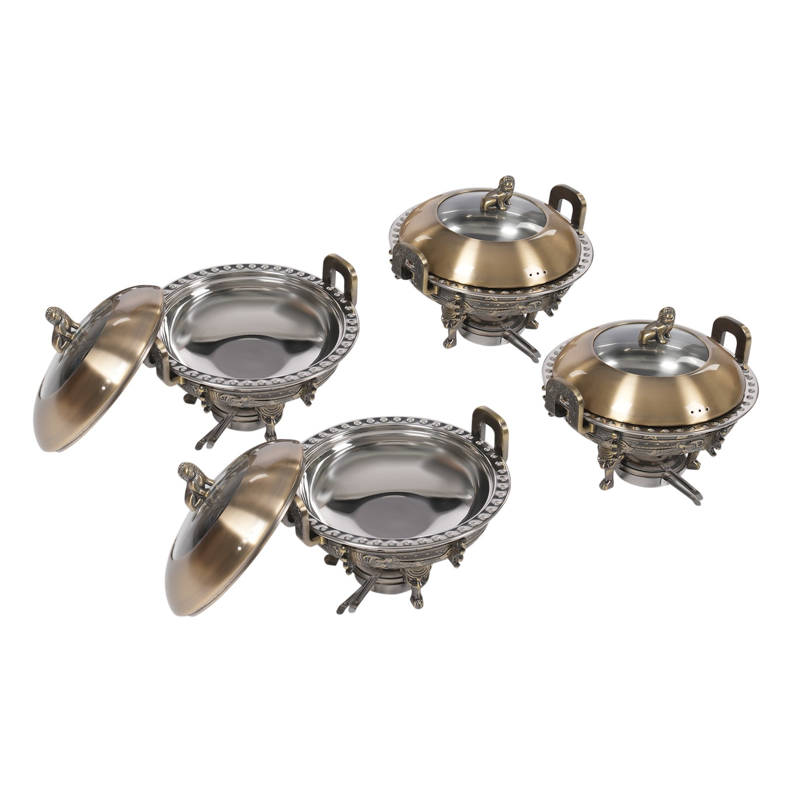 4 Pack Round Chafing Dish Stainless Steel Chafer Sets Catering Food Warmer NEW