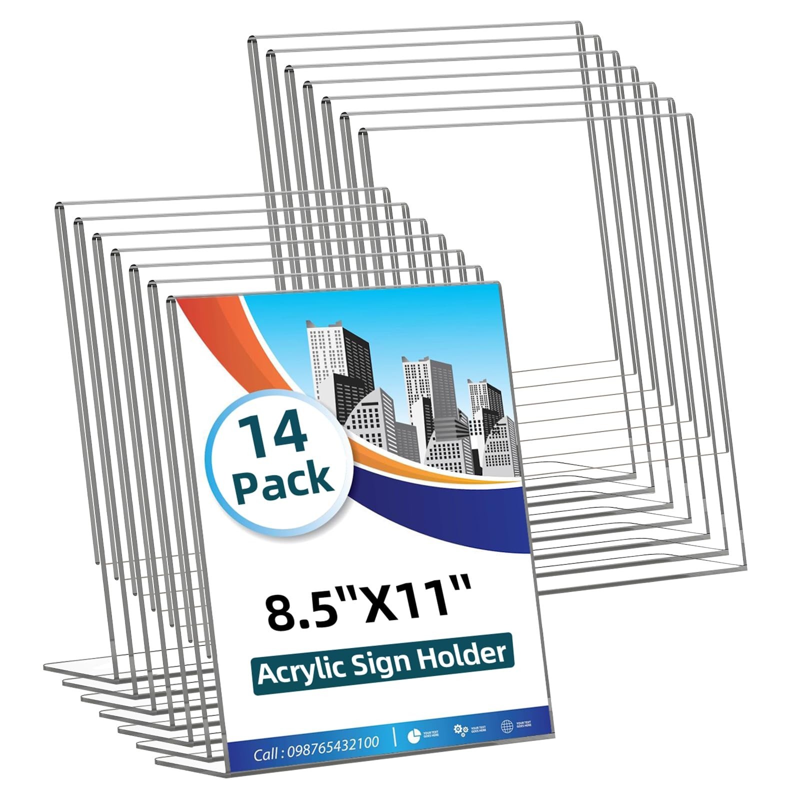 14 Pack Acrylic Sign Holder 8.5×11 Inches, Clear Tabletop Plastic Paper Displ…