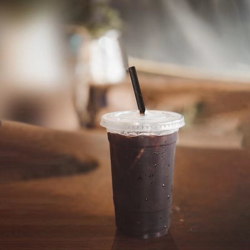 100 PACK 16 oz Disposable Clear Plastic Cups with Flat Lids Cold Coffee Cups