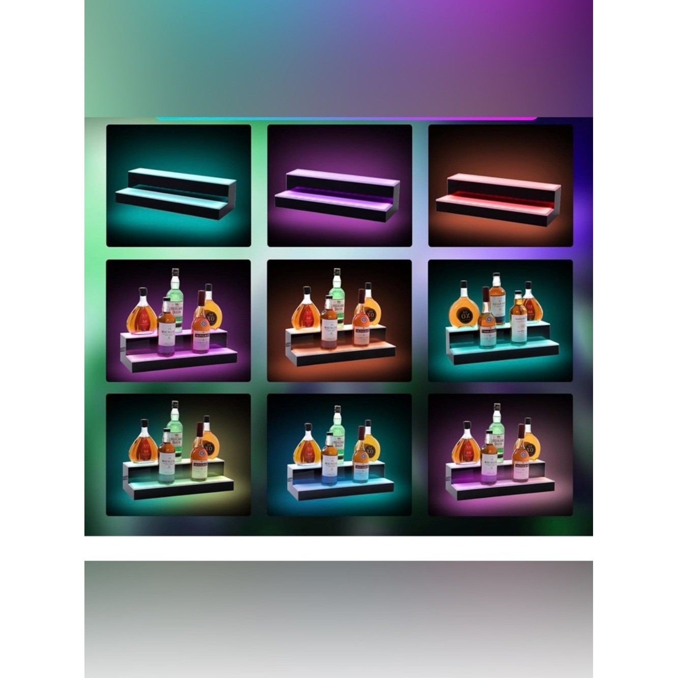 20in LED lighted liquor display shelf- 2 tier- black