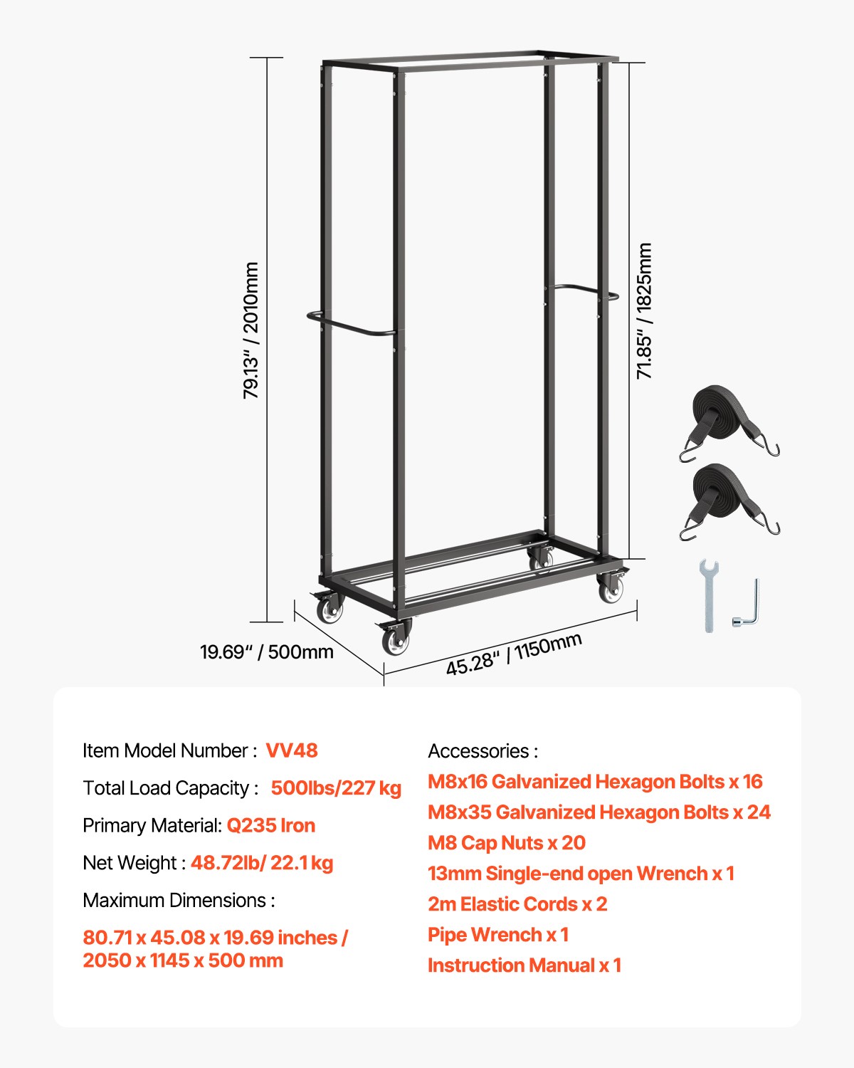 VEVOR Folding Chair Rack Cart for 60 Chairs of 500LBS Casters/Locking Wheels