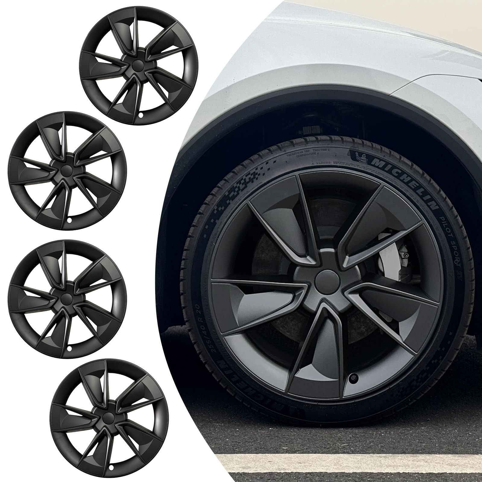 19 Inch Wheel Cover Hubcap Rim Protector Matte Black ABS 4PCS