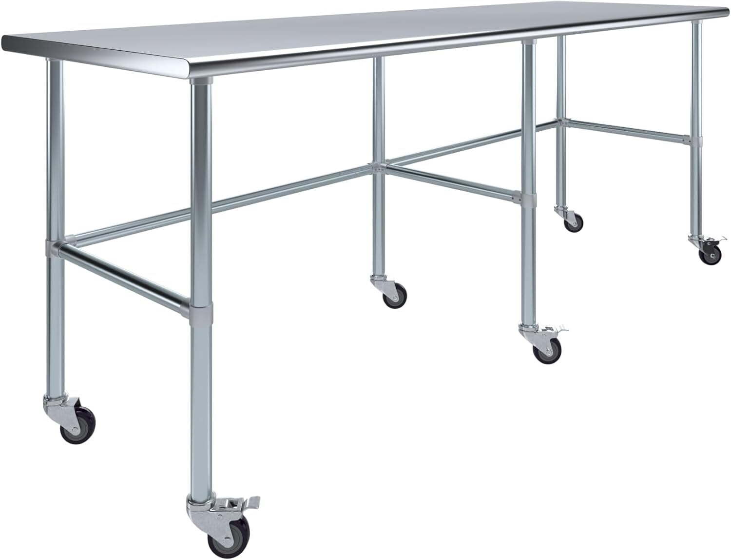 Heavy Duty Stainless Steel Work Table Open Base & Casters