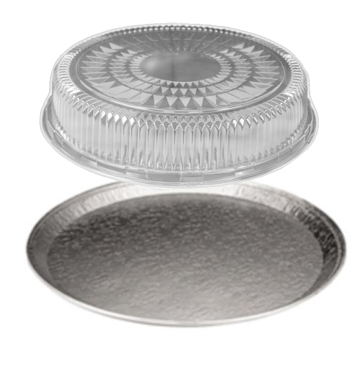 Handi-Foil 16″ Round Flat Aluminum Catering Serving Tray +Clear Dome Lid 10 Sets