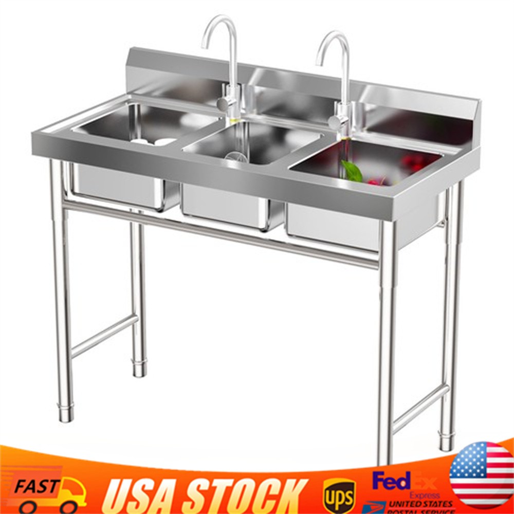 Commercial Sink Stainless Steel 3 Compartment Kitchen Utility Sink With Faucet