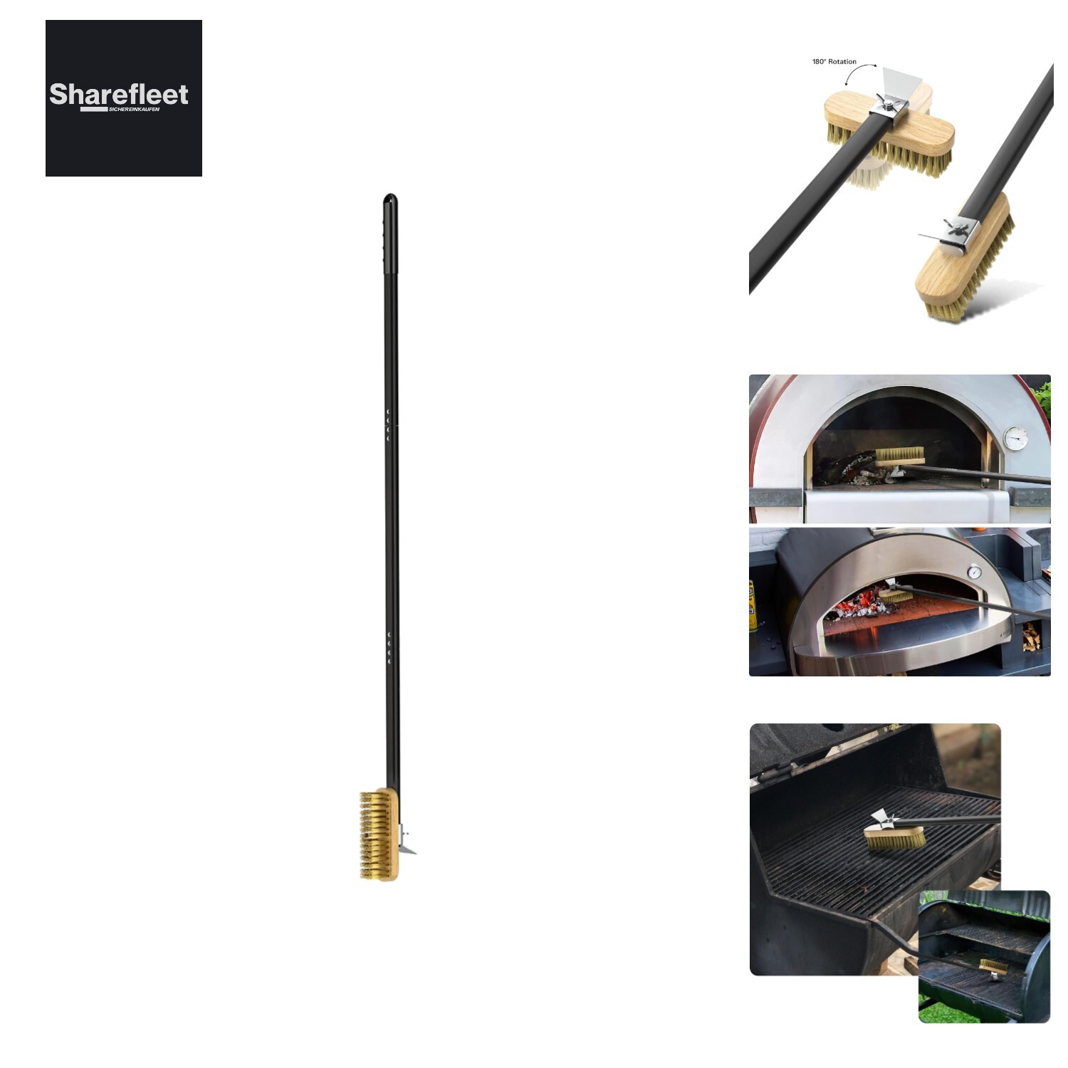 Pizza Oven Brush Brass with Scraper Fireproof Cleaning Brush Long, 120 cm…