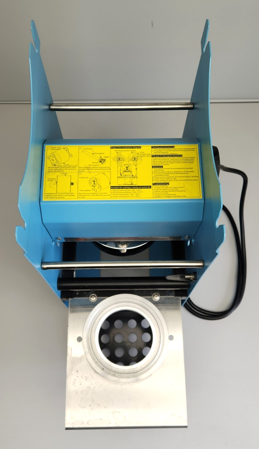 Vevor Manual Tea Cup Sealer Machine Blue 90/95mm 300-500 Cups/Hr WY-802F
