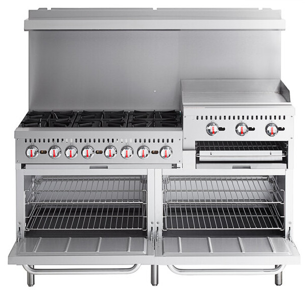 Commercial Kitchen 60″ LIQUID PROPANE 6 Burner Range 24″ Griddle 2 Standard Oven