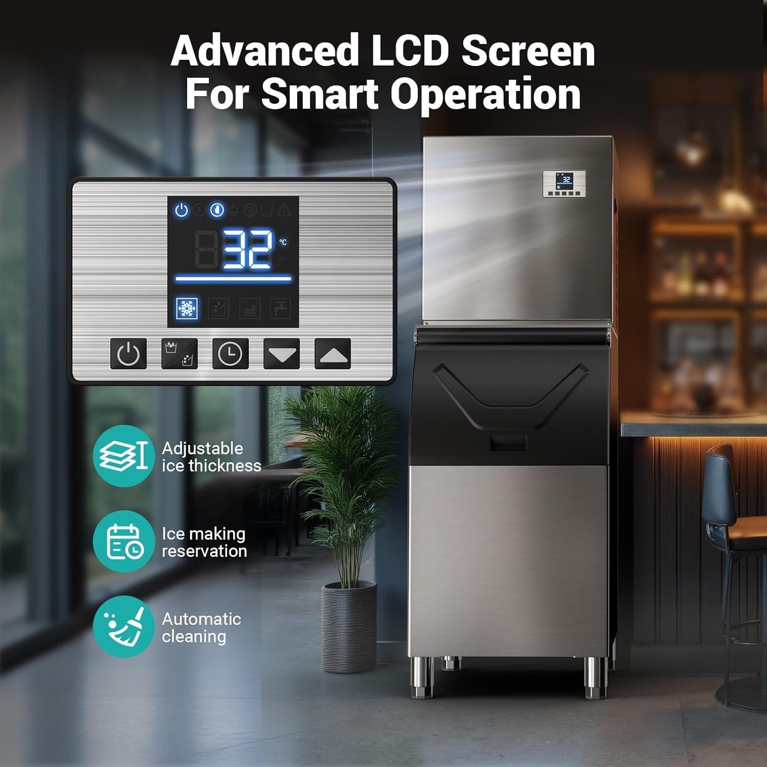 560LBS/24H Commercial Ice Maker Under Counter Ice Cube Machine W/ 360LBS Storage