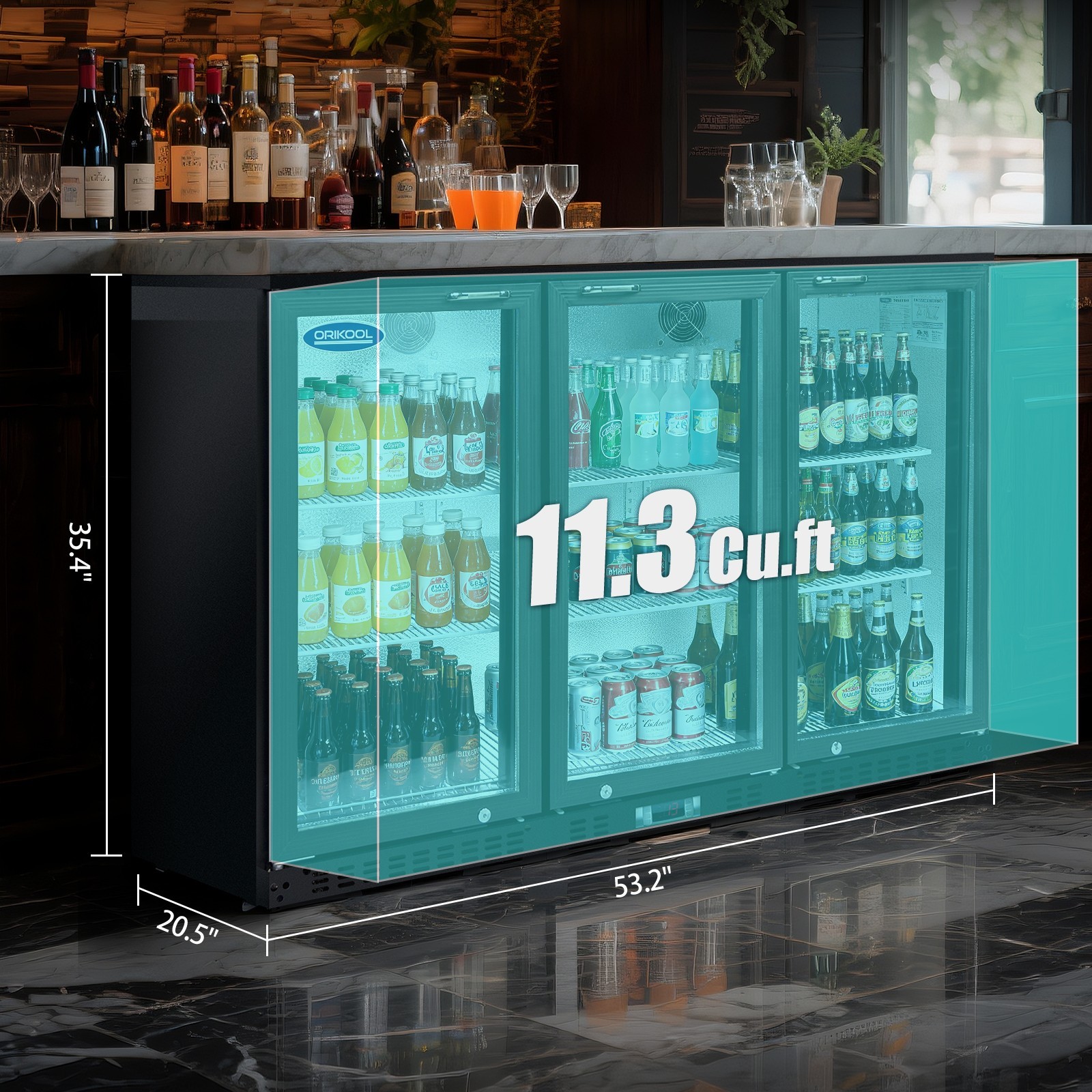 Back Bar Cooler​with Safety Lock,3 Sliding Doors,480 Can Storage