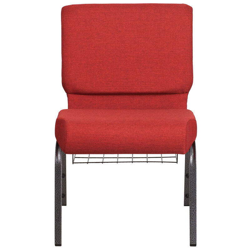 50x Crimson Red 21» Wide Church Chairs Silver Frame Book Rack 4” Seat Cushion