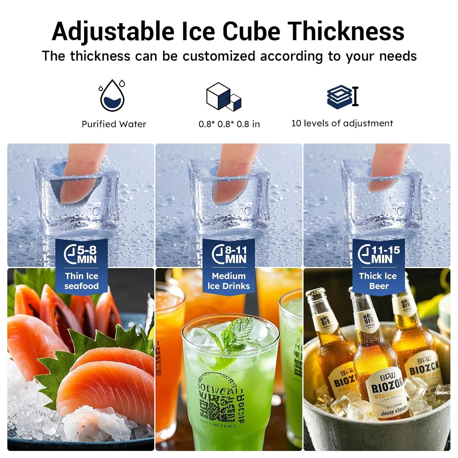 Commercial Ice Maker 200LBS/24H Ice Machine with 40 LBS Storage Ice in 8-15 min