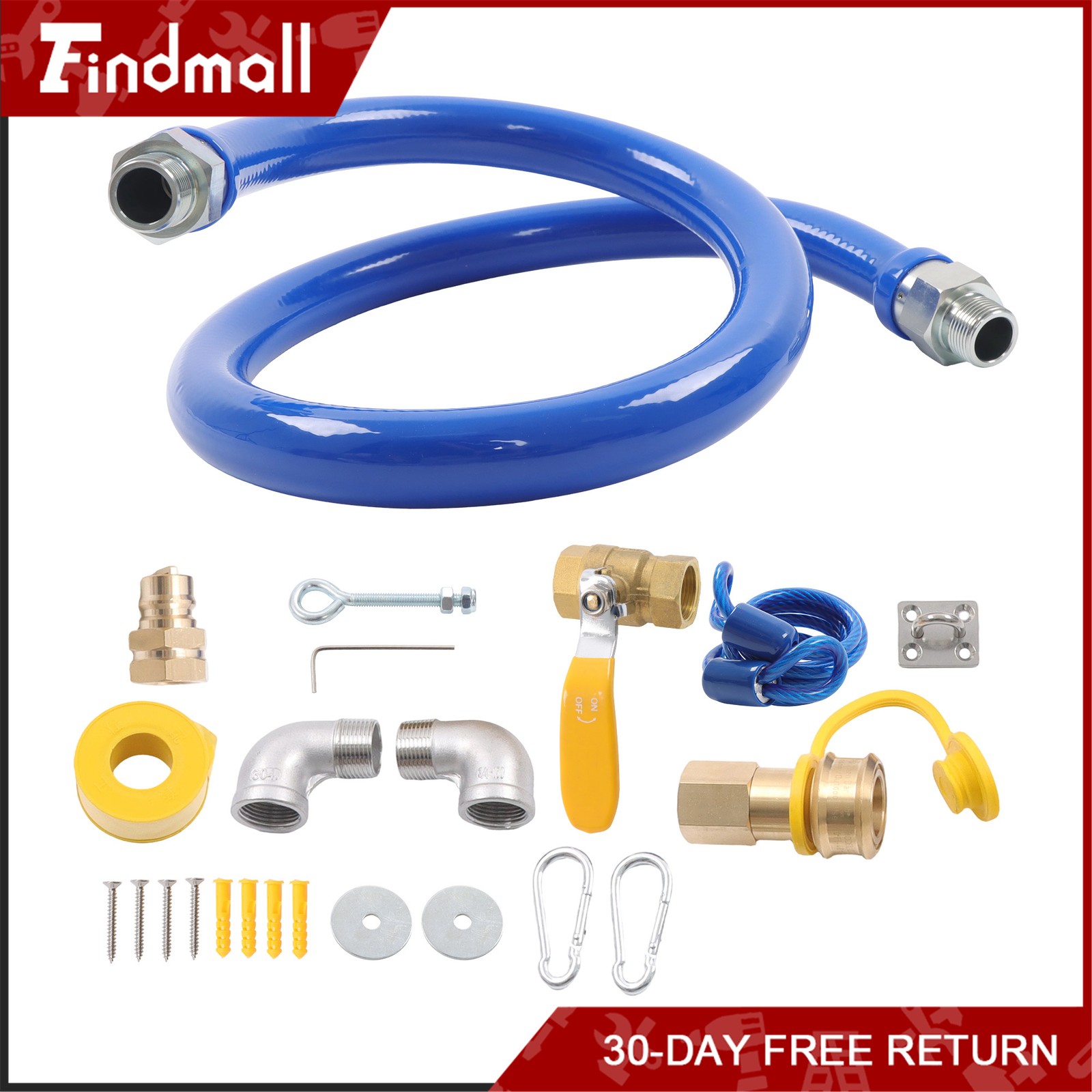 Findmall 1675KIT48 Safety System Kit, 48 Inch Commercial Gas Hose Connector Kit