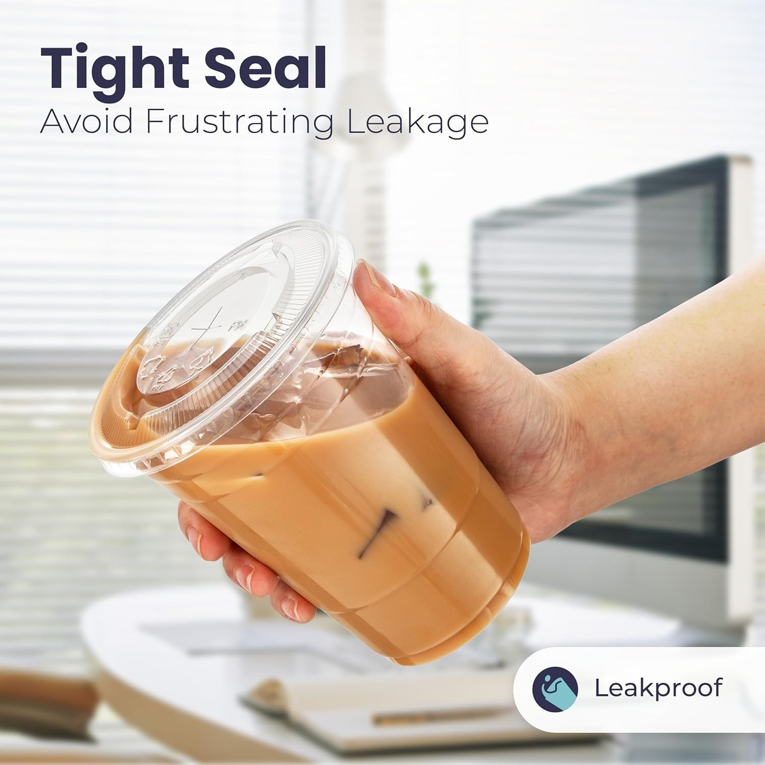 Disposable Clear Cups – 100 Count 16 oz with Flat Lids