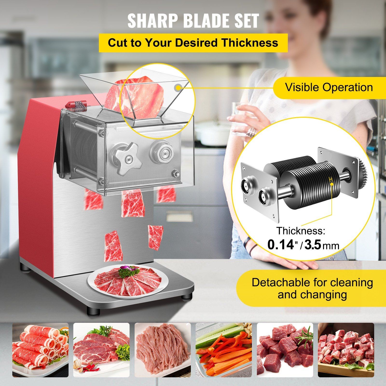 Commercial Meat Cutting Machine, 551 Lbs/H 850W Meat Shredding Machine, 3.5mm Bl