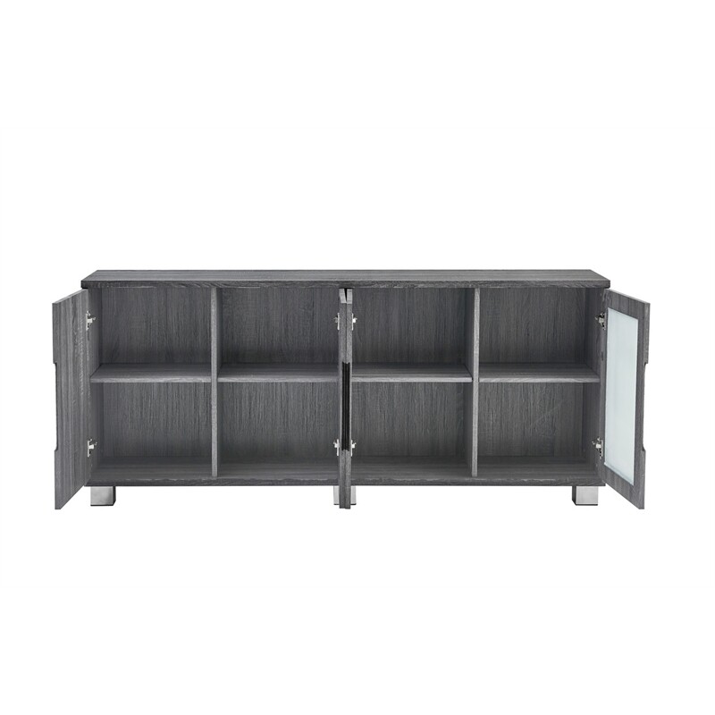 Walnut Wrapped 4 Door Wood Cabinet Server with Frosted Glass Doors