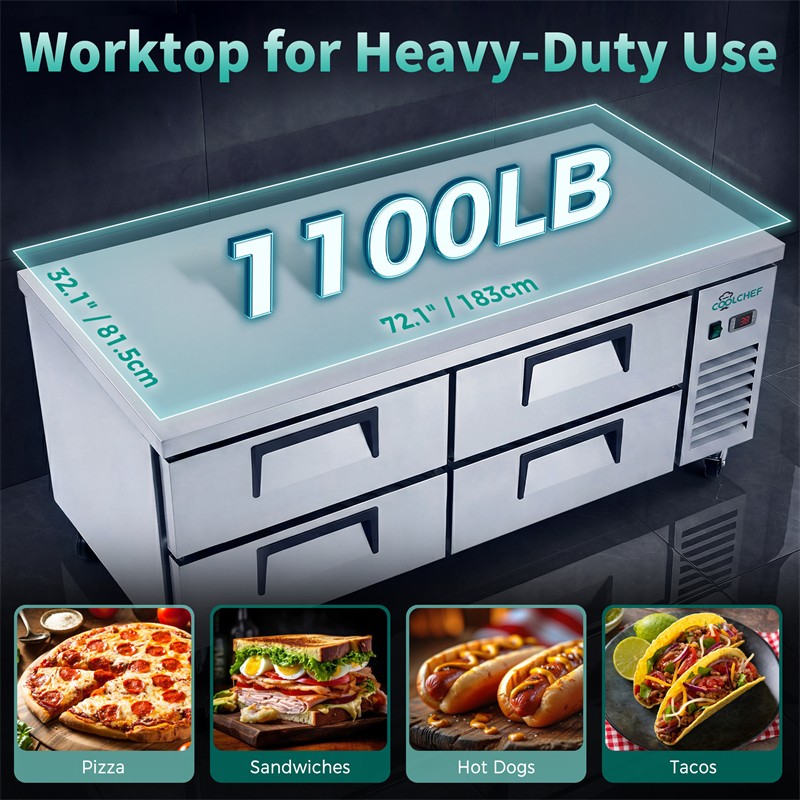 72″ Chef Base Refrigerator Commercial Drawer Prep Table Refrigerator 16 Cu.Ft