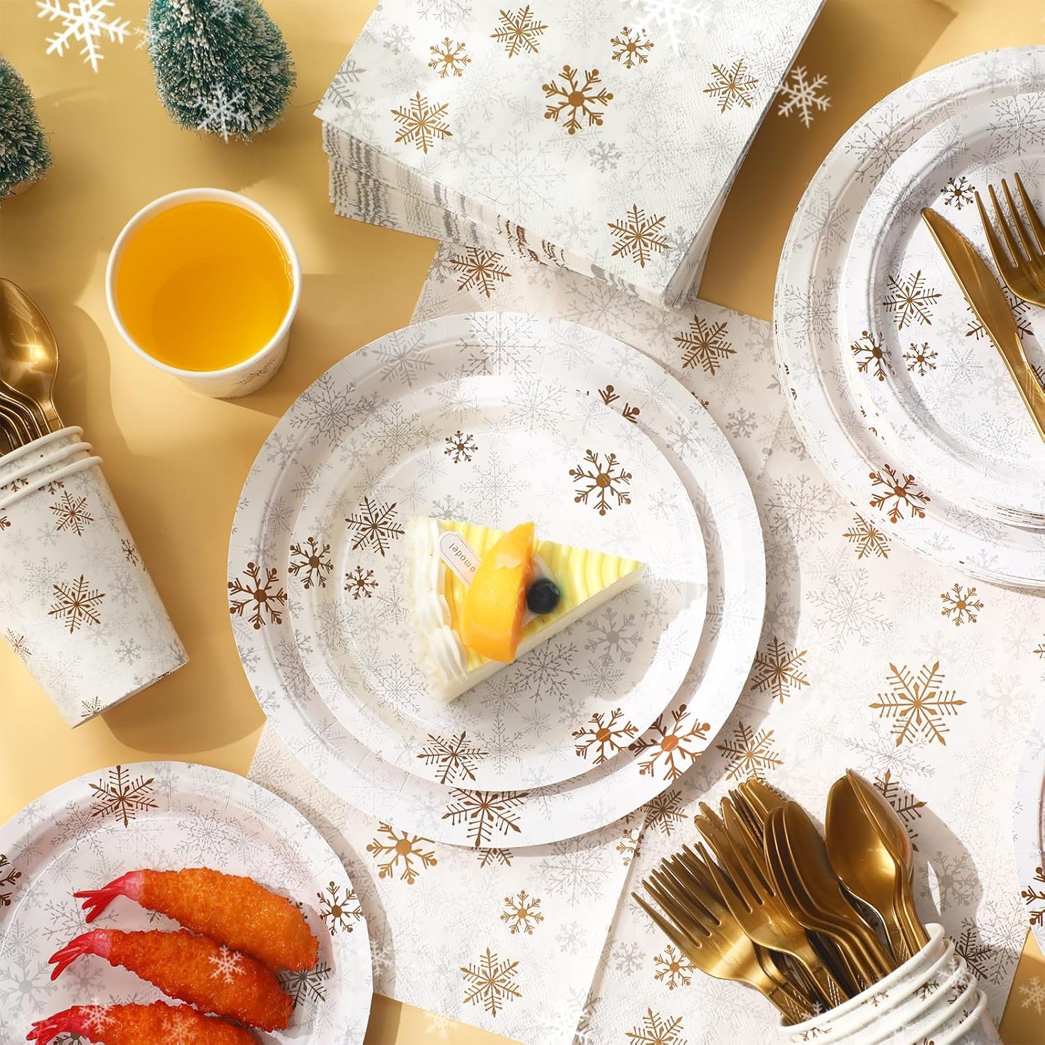 210 Pcs Winter Snowflake Paper Plates and Napkins Set Winter Wonderland Birthday
