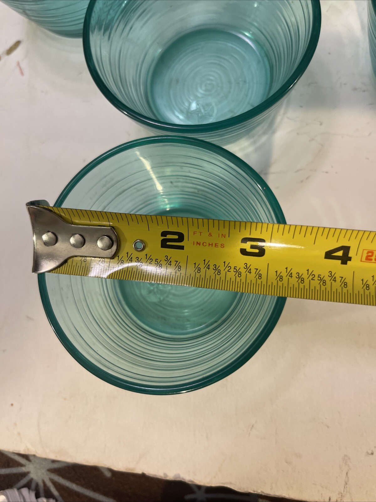 4.5 oz Turquoise Ribbed Glass Ramekin NZ165Y Transparent Glass Set of 6 Mint