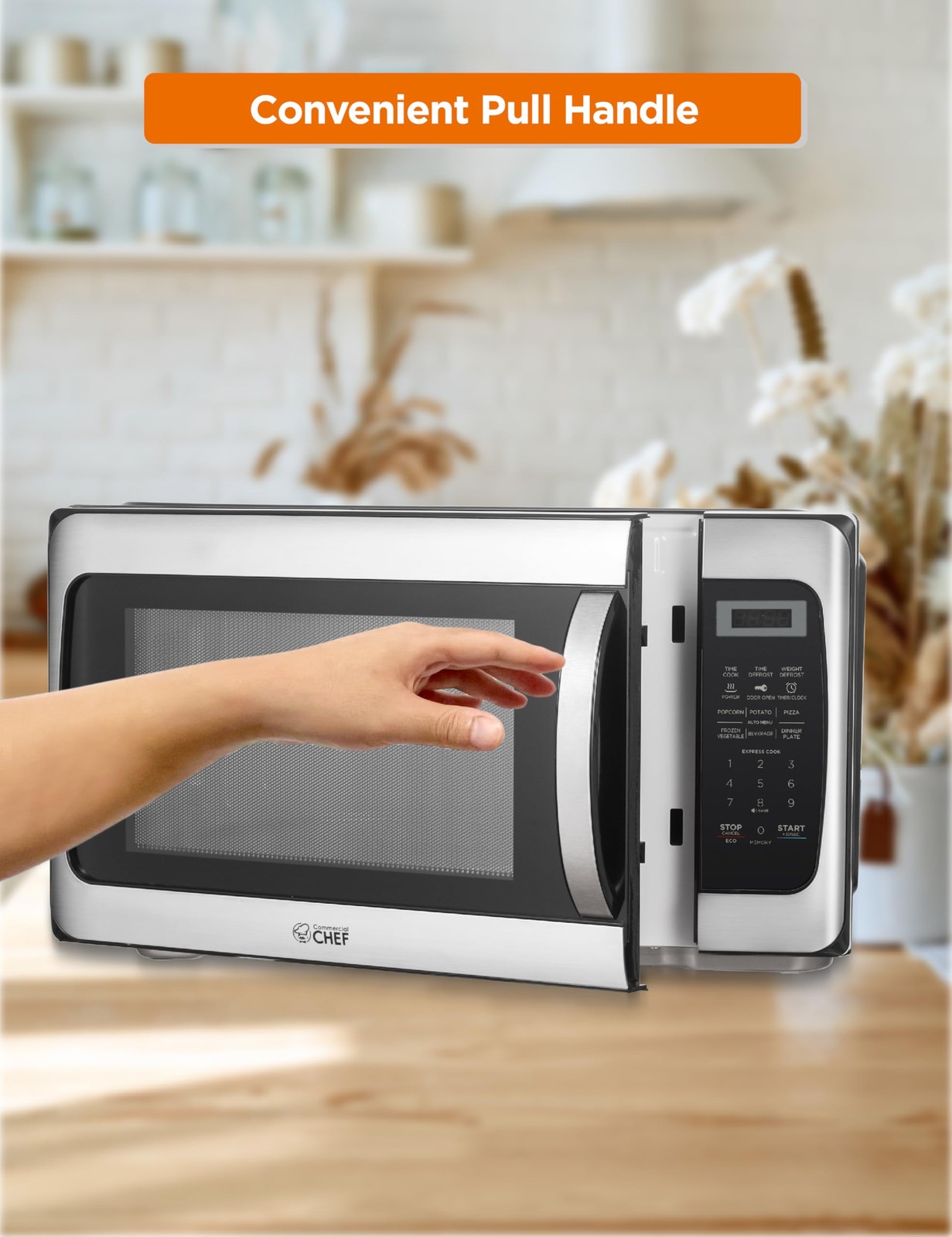 COMMERCIAL CHEF 1.1 Cu Ft Microwave with 10 Cubic Feet, Stainless Steel