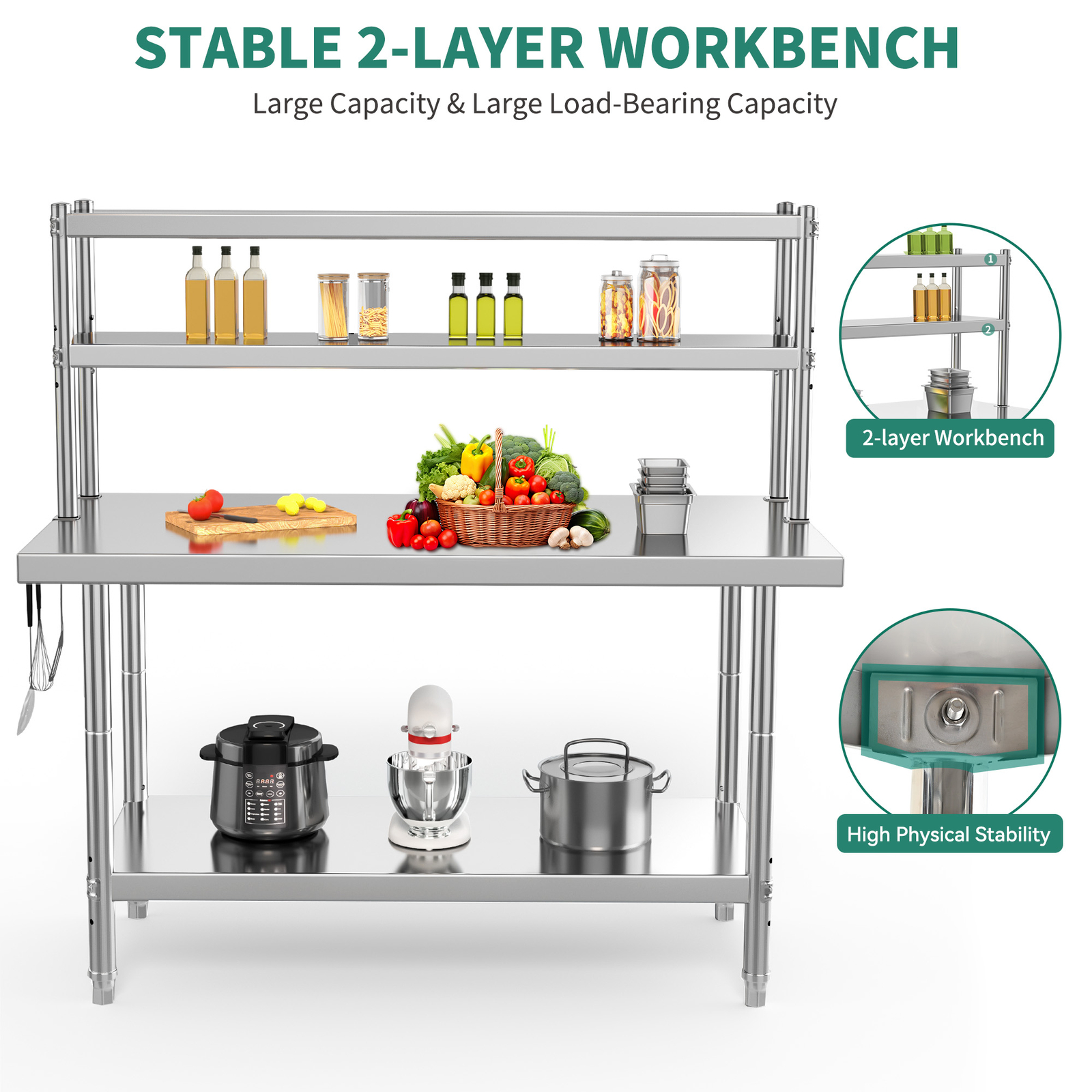 Stainless Steel Work Table with Overhead Shelf, 42″ x 24″