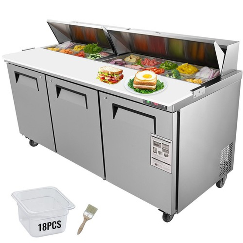Refrigeration 72″W Sandwich Salad Prep Table 3 Doors with 18 Pan Capacity