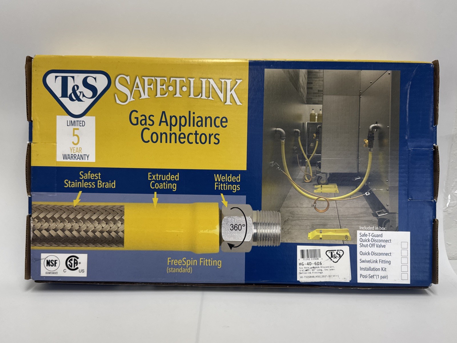 T&S Brass Gas Hose W/Quick Disconnect, 3/4 Npt, 60 Long, I HG-4D-60S (002)