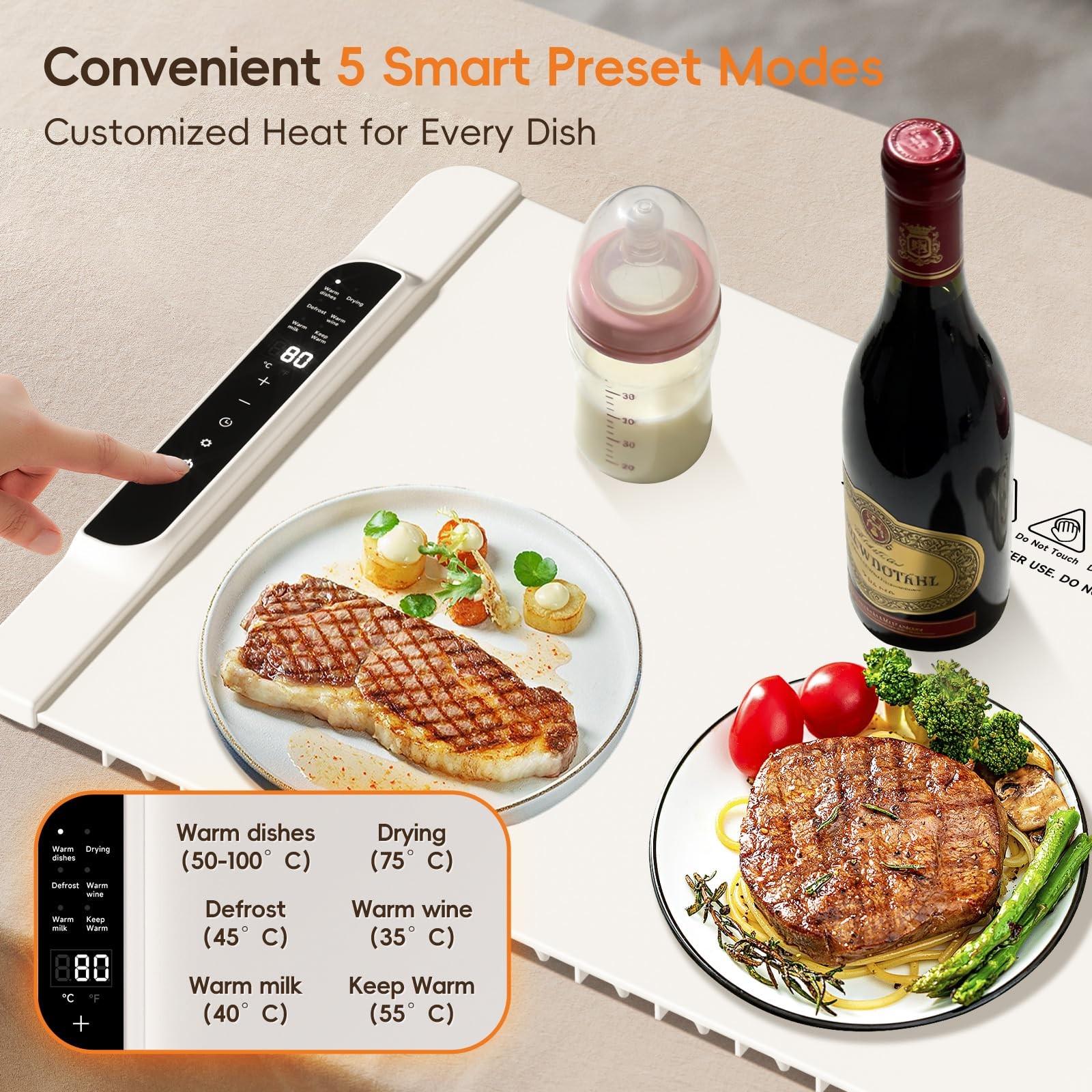 Electric Silicone Food Warming Mat Tray 11Temp Control Timer 26 x 15 Inch