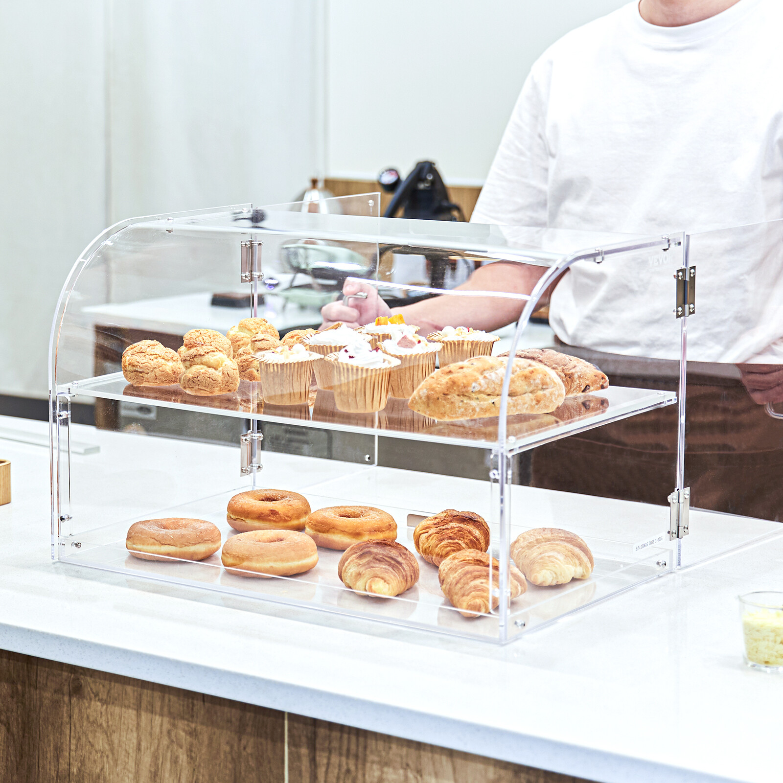 VEVOR 2-Tier Acrylic Bakery Display Case Countertop Donut Pastry Case Rear Door