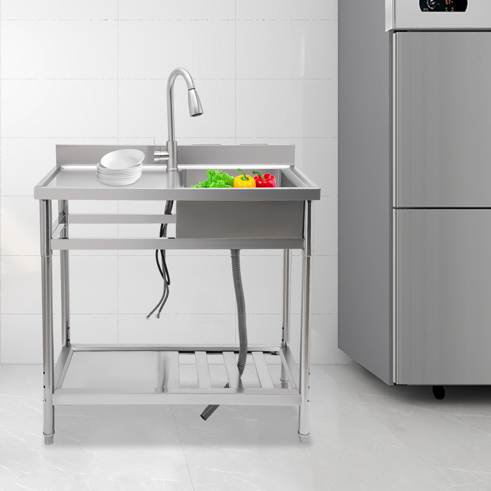 39*20*39″ Commercial Sink Stainless Steel Utility Sink Freestanding Single Bowl