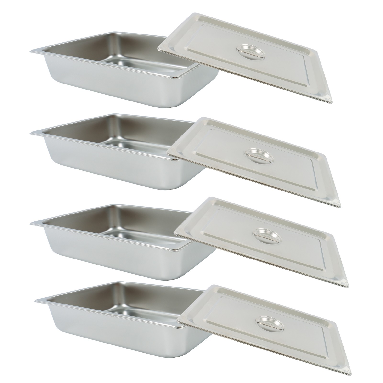 4″ Deep Full Size Steam Table Pans w/ Lids 4 Pack Set Hotel Food Buffet