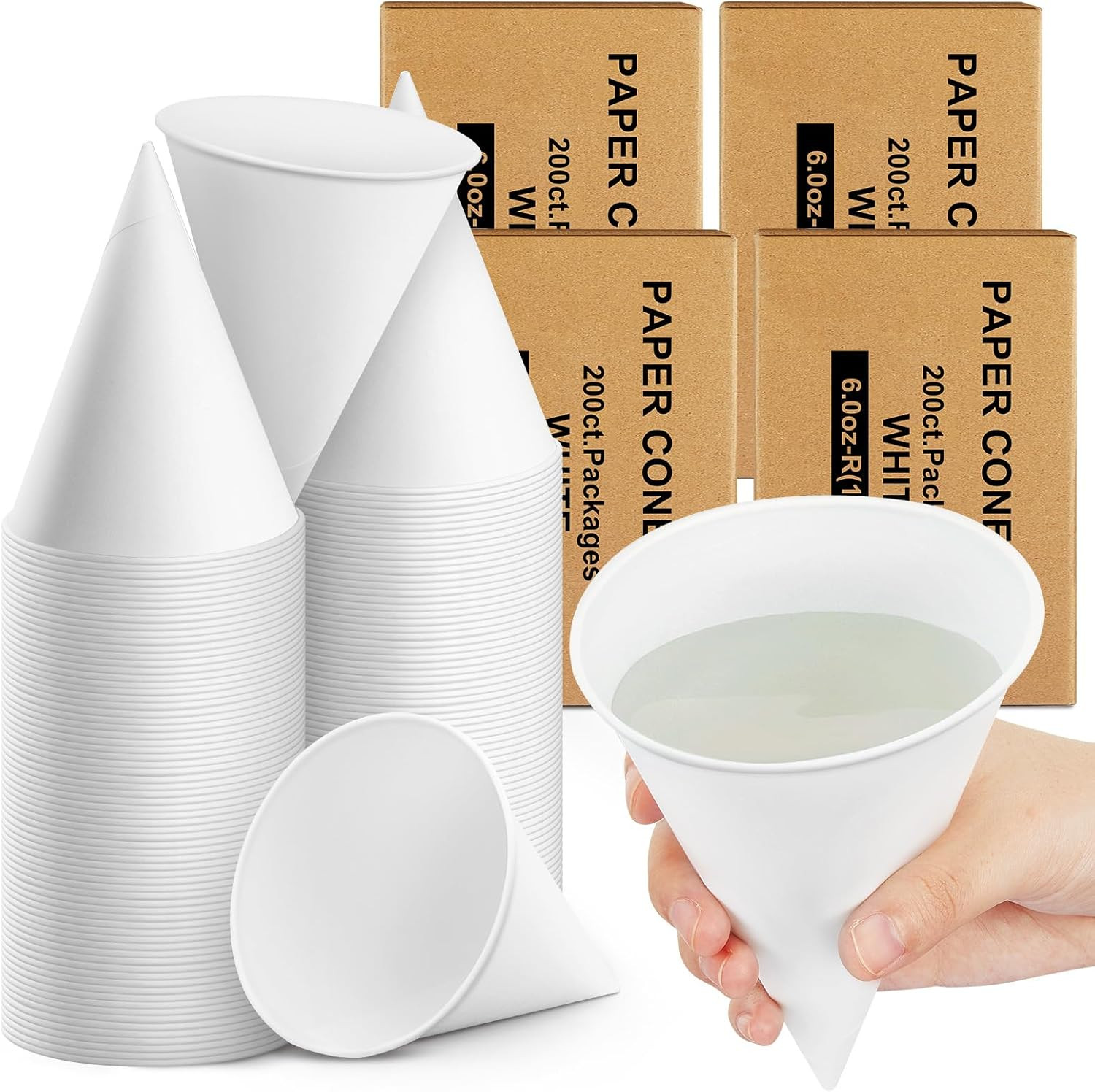 1600 Pcs Paper Cone Cups Thicken Disposable Cone Cups for Shaved Ice, Slushies W
