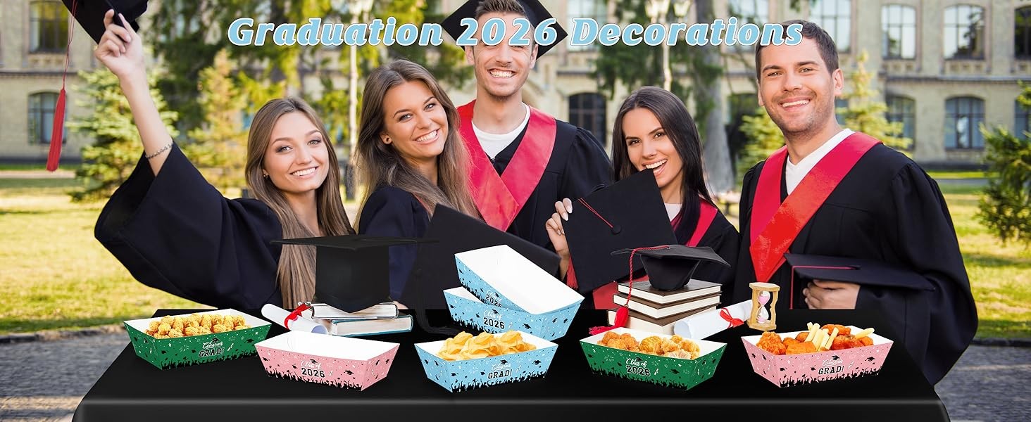 50 Pcs Graduation Decorations 2026, 2 Styles Graduation Food Trays Blue Serving
