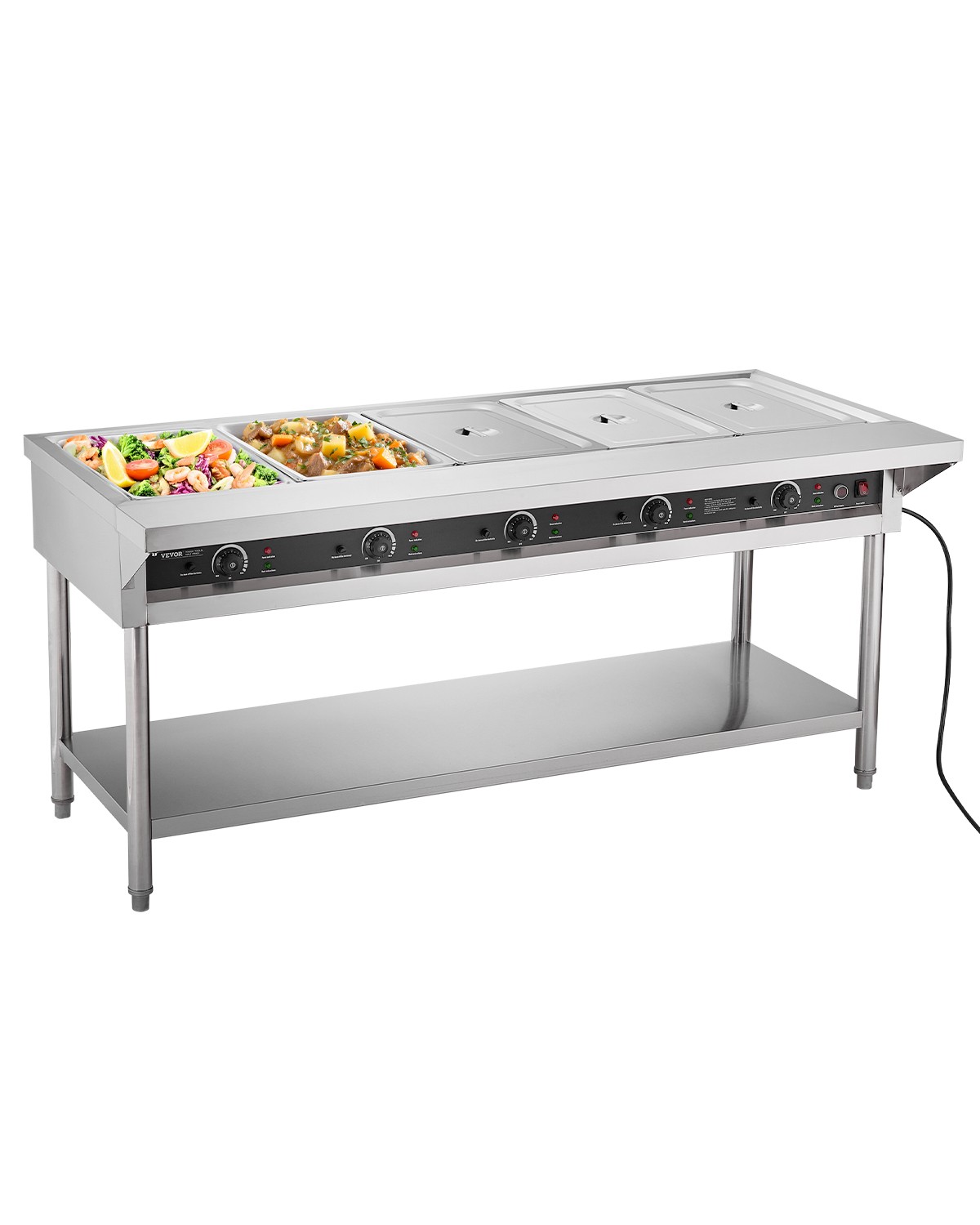 VEVOR 5-Pan Commercial Food Warmer Steam Table with Independent Temperature