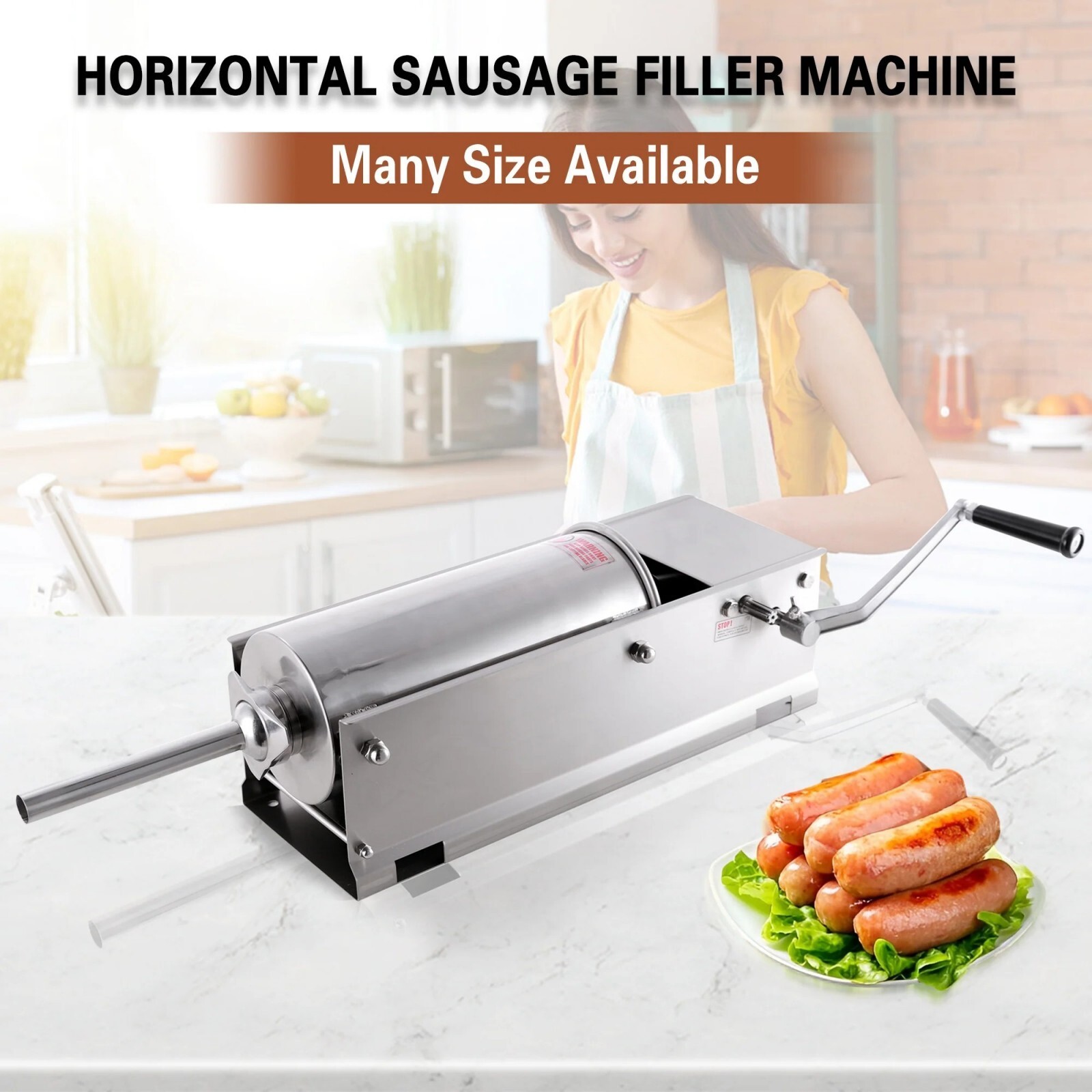 Hakka Horizontal 3L 7LBS Sausage Stuffer Stainless Steel Meat Maker Press Filler