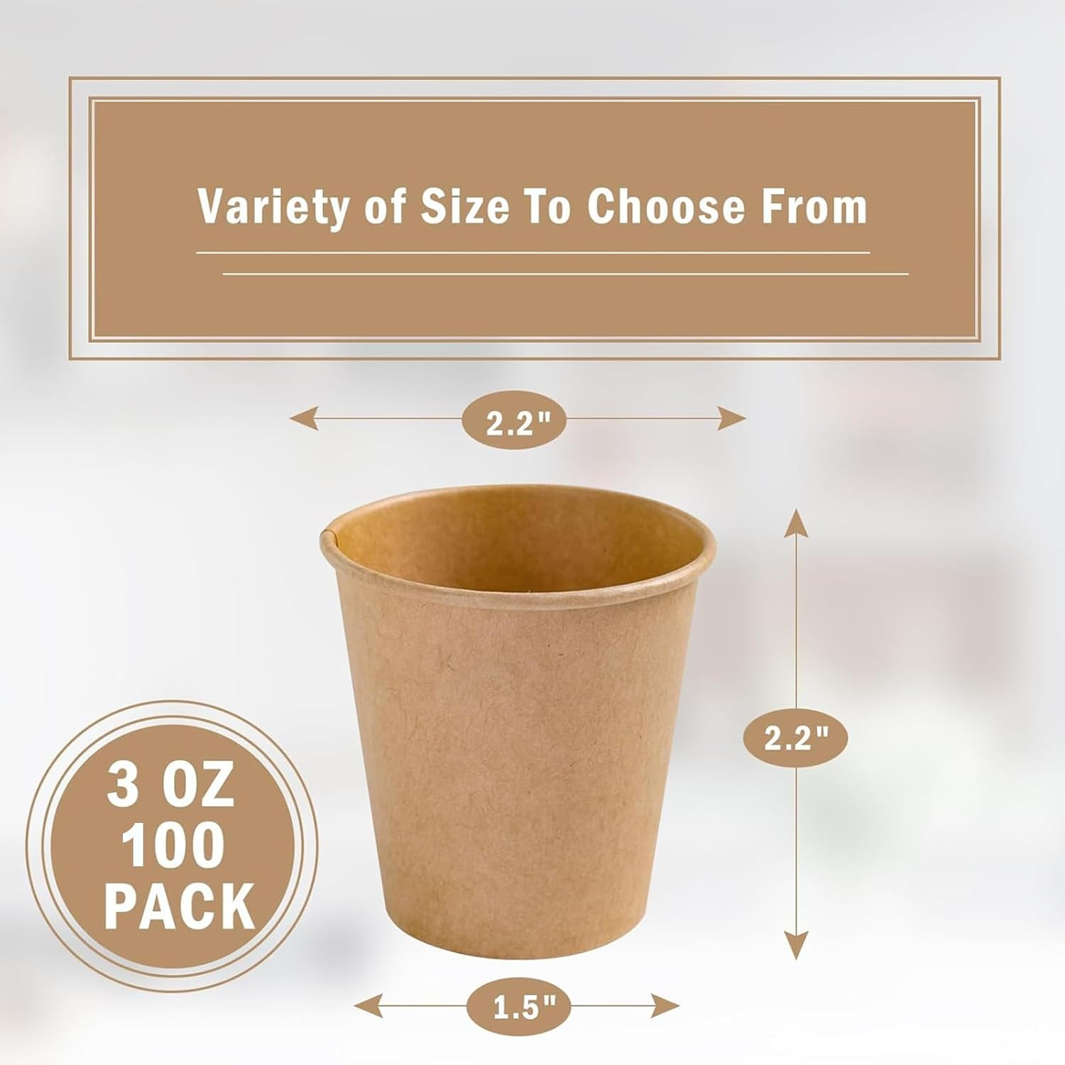 100 Count 3 oz Kraft Paper Cups, Disposable Small Coffee Cups, 3 Ounce Sample…